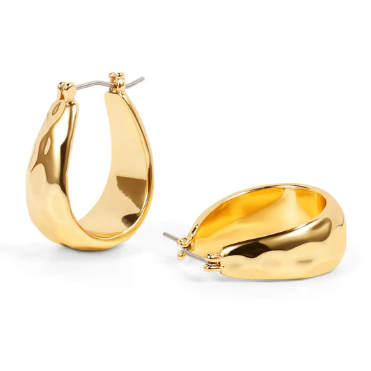 Hammered Gold Chunky Hoop Earrings