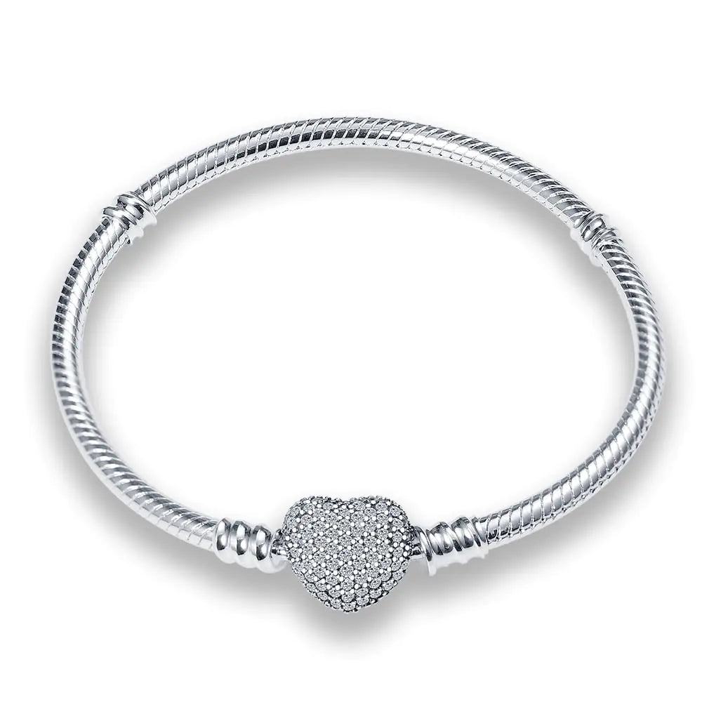 925 Sterling Silver Snake Chain Bracelet with Heart Clasp Bracelet