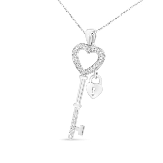 Diamond Lock & Key heart 18" Pendant Necklace