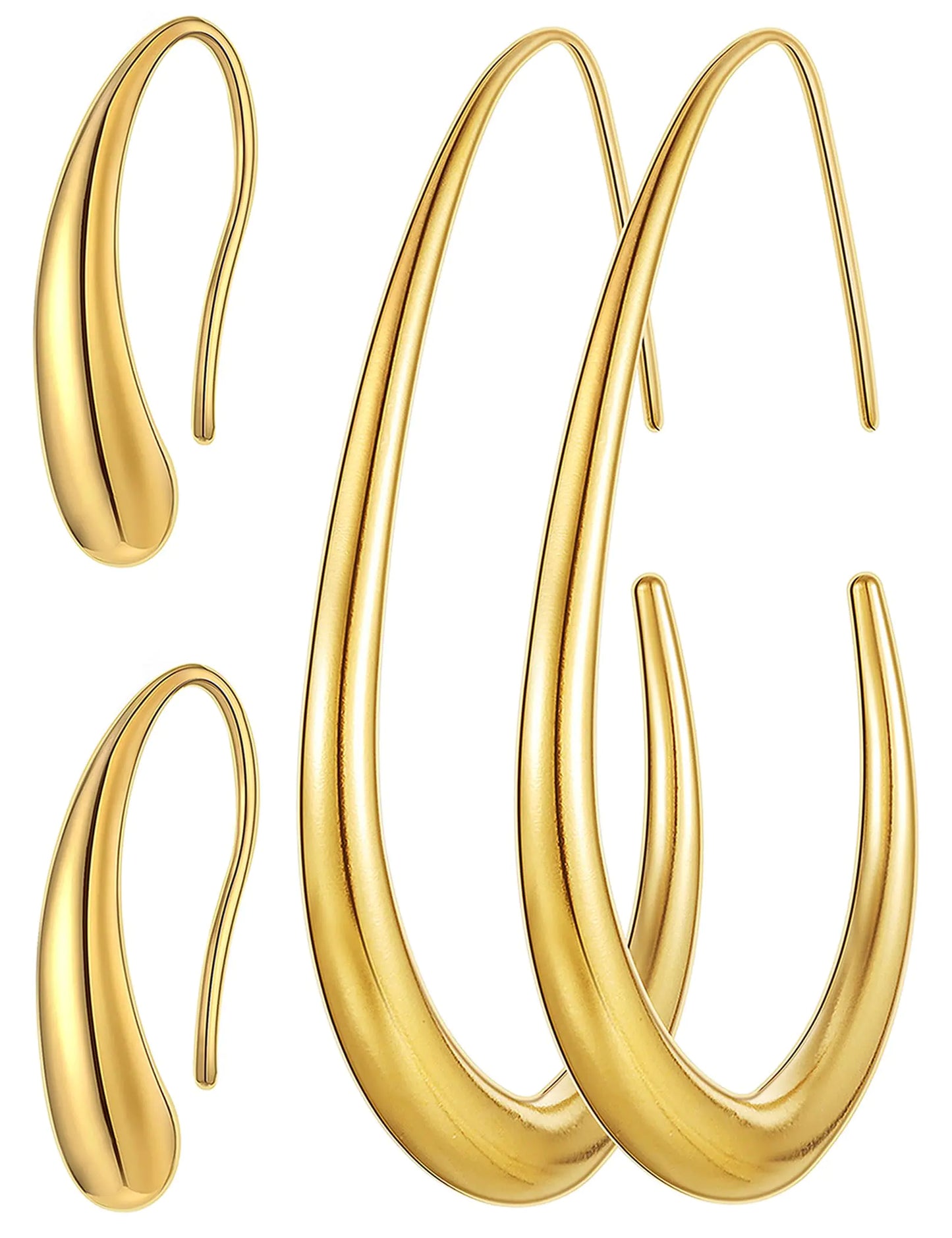 2 pairs Gold Plated Teardrop Hoop Earrings Set